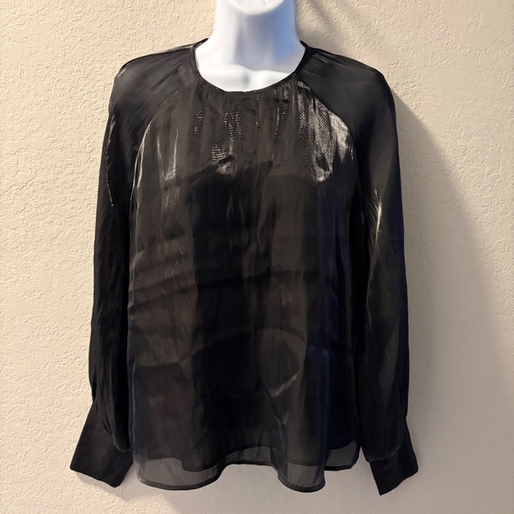 Express NWT $50 Womens Satin Shimmer Sheer Blouse Long Sleeve Top | Size XS - Picture 6 of 15
